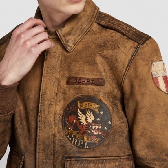 NWT Polo ralph lauren Leather Flight Jacket Sz Large L - Picture 14 of 15